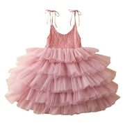 Little Girl Dresses Sleeveless Prints Dance Party Holiday Beach Clothes Sundress Pink Cotton 4-5 Years Sundress